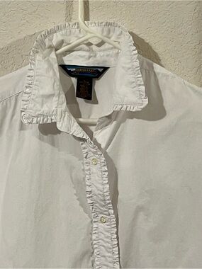 VTG Cottage Core Women's White Button-Down Shirt Long Sleeve Ruffle Front Collar